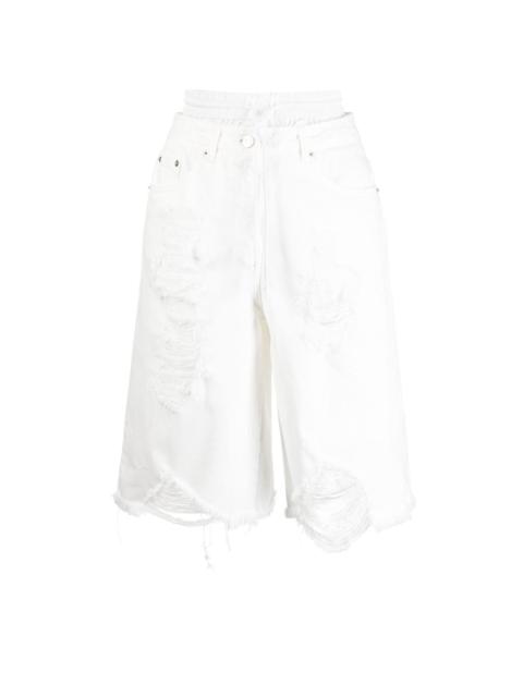 JUUN.J double-layer distressed denim shorts