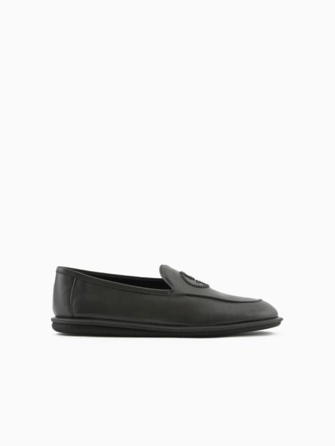 GIORGIO ARMANI Vintage nappa leather loafers with embroidered logo