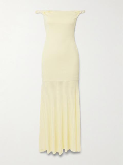 SIR. Elia Off-the-shoulder Twisted Pleated Knitted Midi Dress