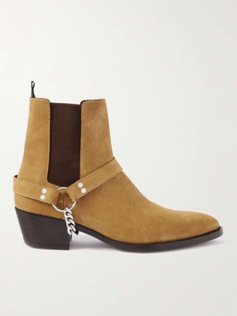 Chain-Embellished Suede Chelsea Boots