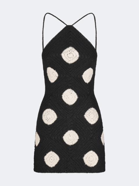 SIMONMILLER Kit Crochet Mini Dress In Black/Macadamia Polka Dot