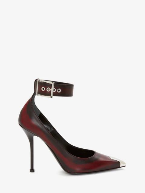 Alexander McQueen Punk Ankle Strap Pump in Welsh Red/silver