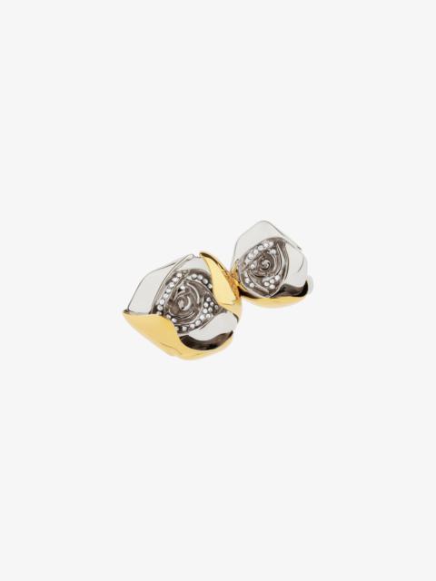 FLOWER DOUBLE FINGERS RING IN METAL WITH CRYSTALS