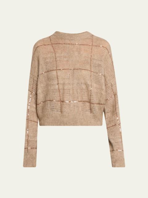 Brunello Cucinelli Paillette Check Mohair Crewneck Sweater