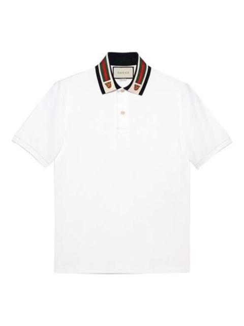 GUCCI Cotton polo with Web and feline head