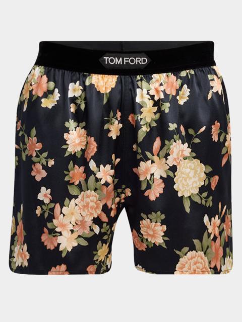 TOM FORD Logo Band Floral Stretch Silk Pajama Shorts