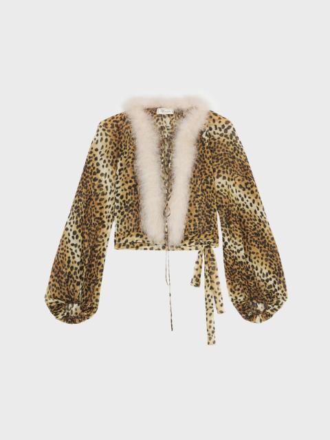 Blumarine PRINTED GEORGETTE SHIRT WITH FEATHER-TRIMMED NECKLINE
