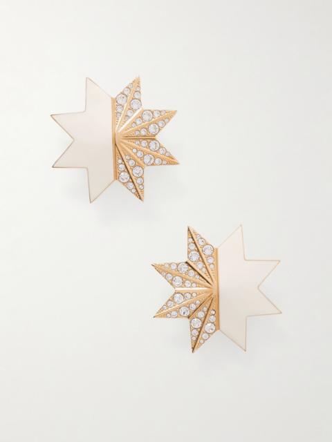 Valentino Pas Plus gold-tone, crystal and enamel clip earrings Gold