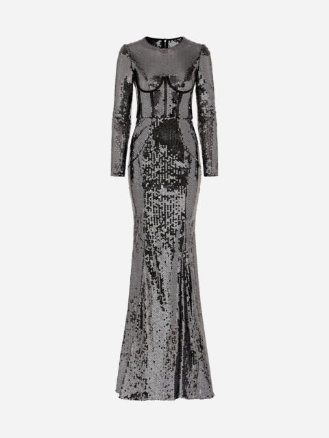 Dolce & Gabbana Long sequined dress with corset detailing