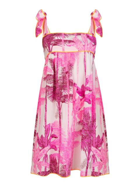 juliet dunn Printed Cotton Mini Baby Doll Dress pink
