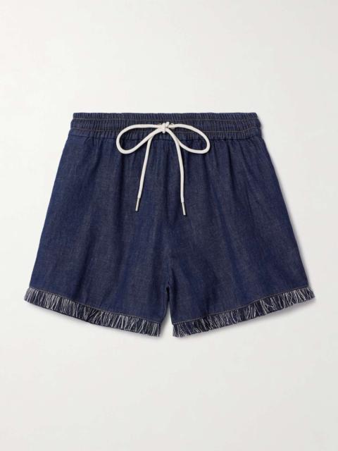 Zimmermann Rhiannon frayed cotton-chambray shorts Navy