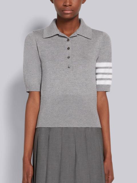 Thom Browne Light Grey Fine Merino Wool 4-Bar Mrs. Thom Intarsia Short Sleeve Polo