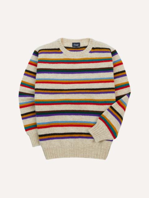 Drake's Ecru Multi Thin Stripe Brushed Shetland Crew Neck Jumper
