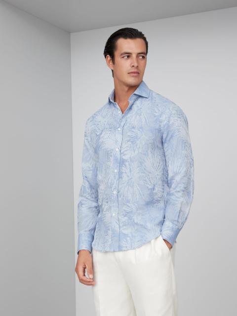 Palm Jacquard linen and cotton slim fit shirt with spread collar