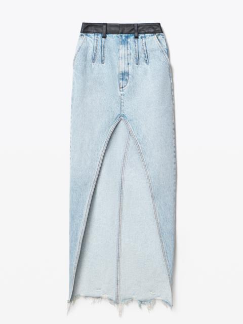 Alexander Wang MAXI HIGH SLIT SKIRT IN CONTRAST DENIM