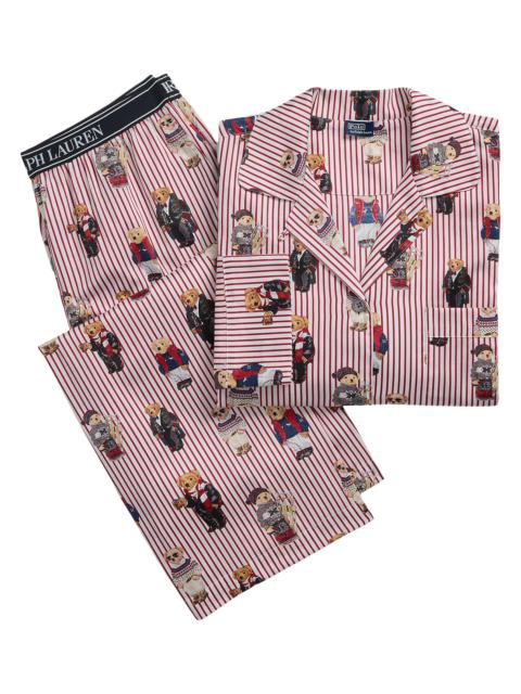Polo Ralph Lauren Women's Madison Teddy Bear Stripe Pajama Set - Bear Red