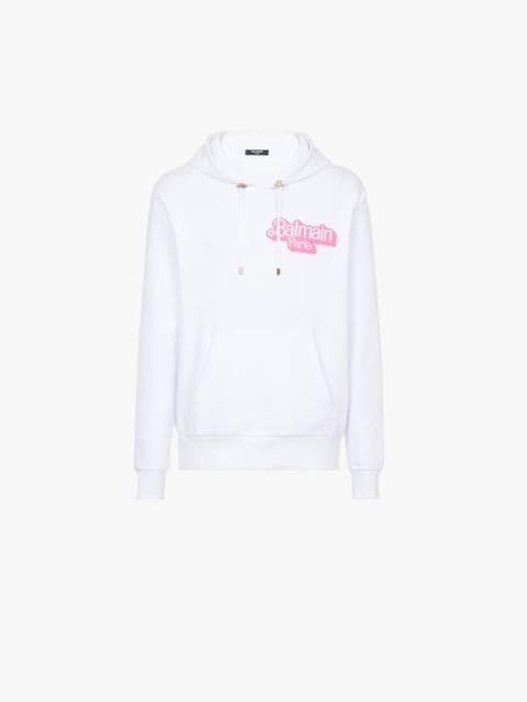 Balmain Balmain x Barbie - White eco-designed cotton sweatshirt with pink Balmain logo print