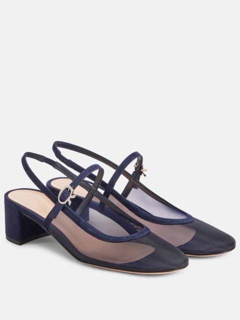 Gianvito Rossi Leather-trimmed organza slingback pumps