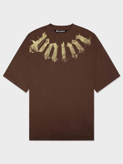 Palm Angels BIG NECK LOGO LOOSE TEE - BROWN/LIGHT YELLOW