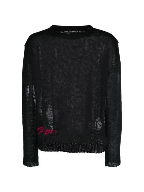 distressed-effect mohair-blend jumper