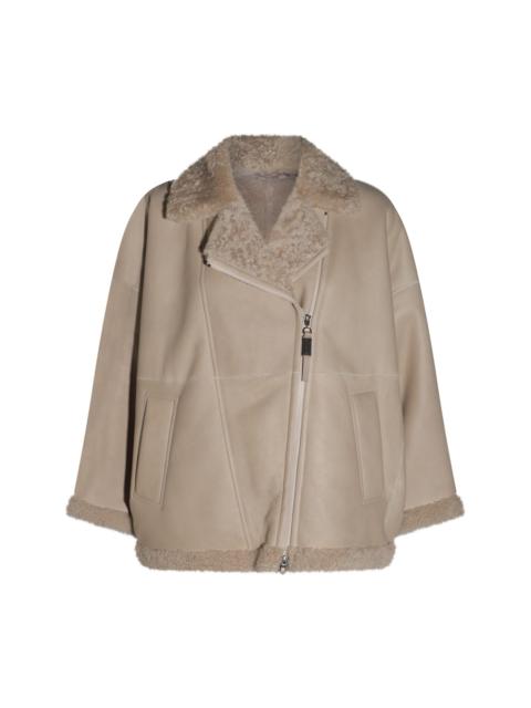 Brunello Cucinelli beige fur leather jacket