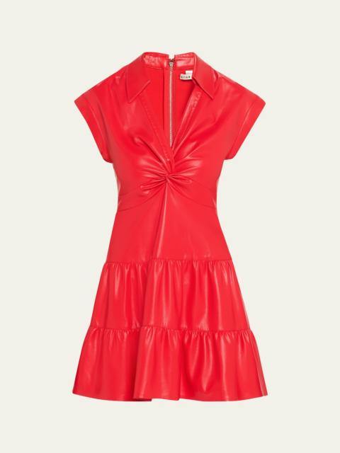 Alice + Olivia Mila Vegan Leather Deep V Twist-Front Mini Dress
