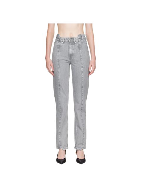 GANNI Gray Rigid Denim Fold Jeans