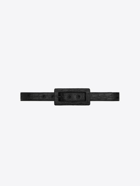 rectangular buckle belt in crocodile-embossed leather