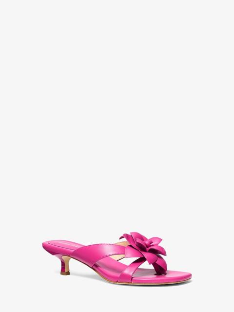 MICHAEL KORS Jacie Floral Embellished Leather Kitten Heel Sandal