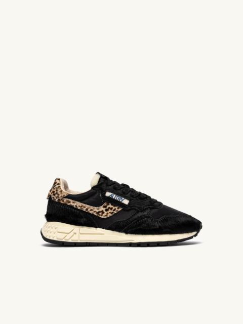 AUTRY REELWIND LOW SNEAKERS IN BLACK NYLON AND LEOPARD PONY HAIR EFFECT