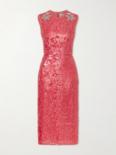Erdem Crystal-embellished Sequined Satin Midi Dress
