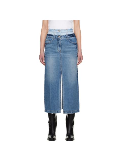 JUUN.J Blue Double Waist Denim Midi Skirt