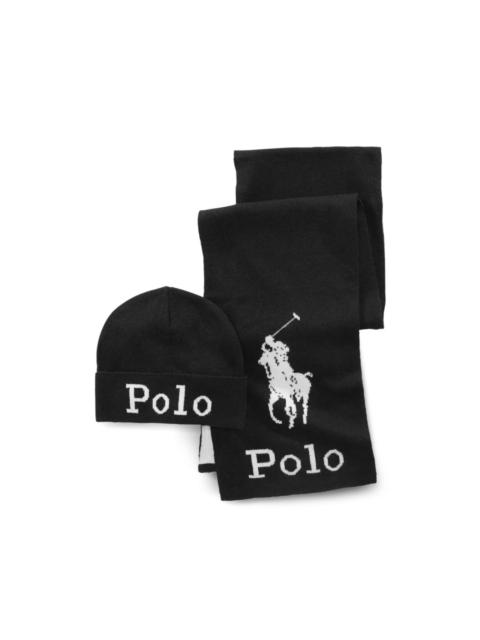 Polo Ralph Lauren Stacked Polo Pony jacquard scarf and beanie hat set