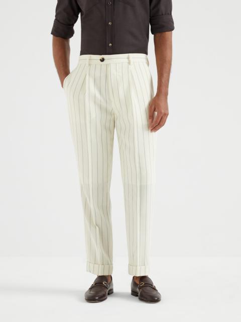 Brunello Cucinelli Virgin wool chalk stripe fresco leisure fit trousers with pleat
