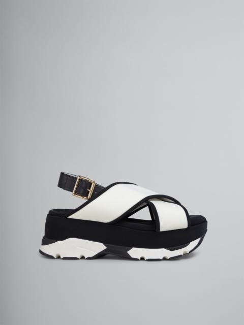 Marni WHITE BLACK TECH FABRIC CRISS-CROSS WEDGE SANDAL