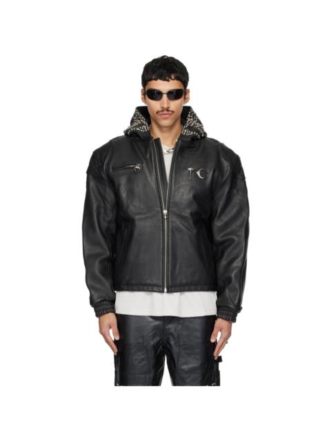Thug Club Black TC Hothead Three Riding Skull Leather Jacket