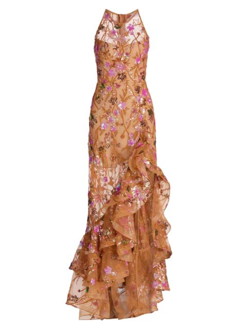 BRONX BANCO Women's Sicilia Sequined Maxi Dress - Coral Multi