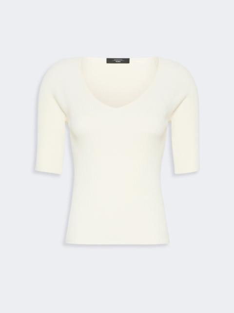 WEEKEND Max Mara TENENTE Rib-knit stretch viscose sweater - ECRU
