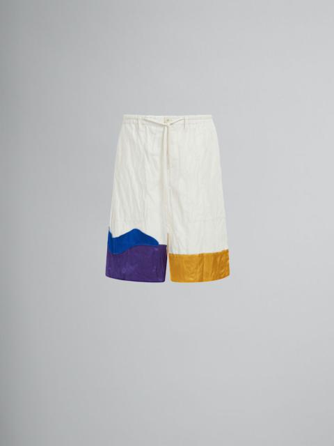 MARNI X NO VACANCY INN - WHITE GABARDINE SHORTS WITH EMBROIDERY