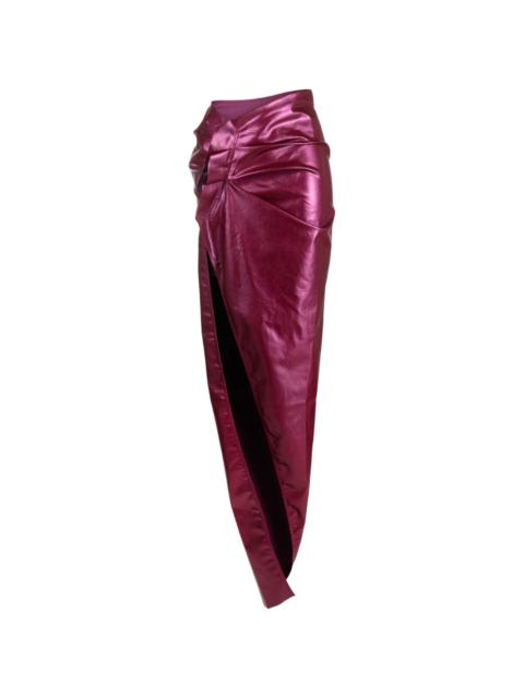 patent-finish draped skirt