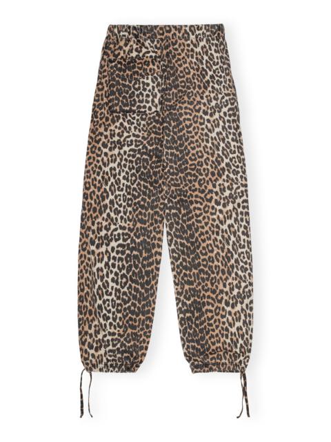 GANNI LEOPARD WASHED COTTON CANVAS DRAWSTRING TROUSERS