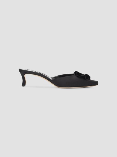 Manolo Blahnik Women's Caulon 50MM Satin Velvet-Trimmed Mules - Black