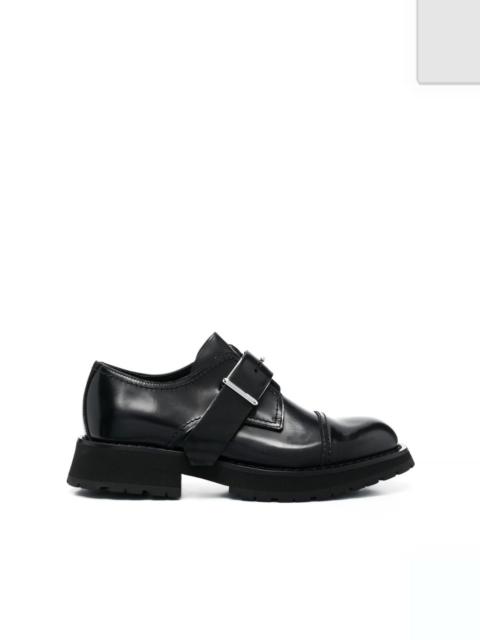 buckle-fastening leather monk shoes
