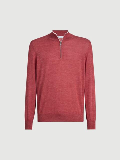 Brunello Cucinelli Cashmere, silk and hemp lightweight sweater with half zip