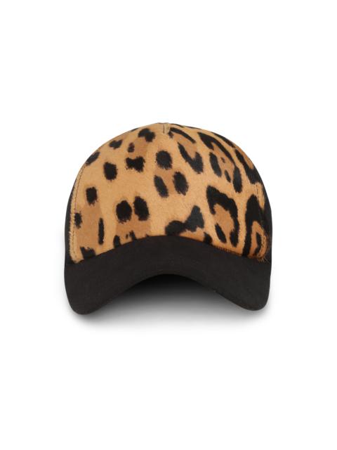 Leopard print leather cap