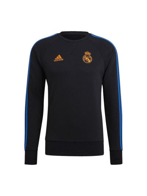 Men's adidas Real Swt Top Woven Real Madrid Team Logo Soccer/Football Round Neck Sports Black GU9706