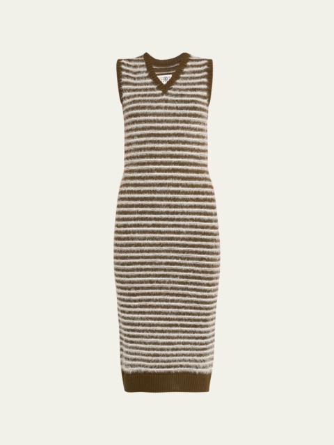 MM6 Maison Margiela Stripe V-Neck Midi Sweater Dress