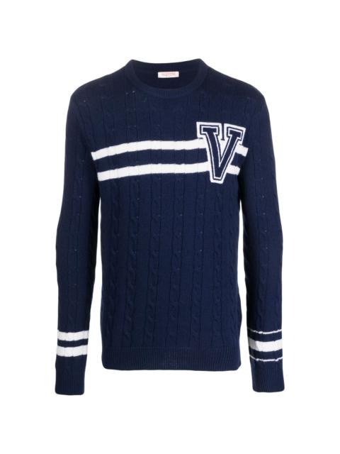 embroidered-logo striped wool jumper