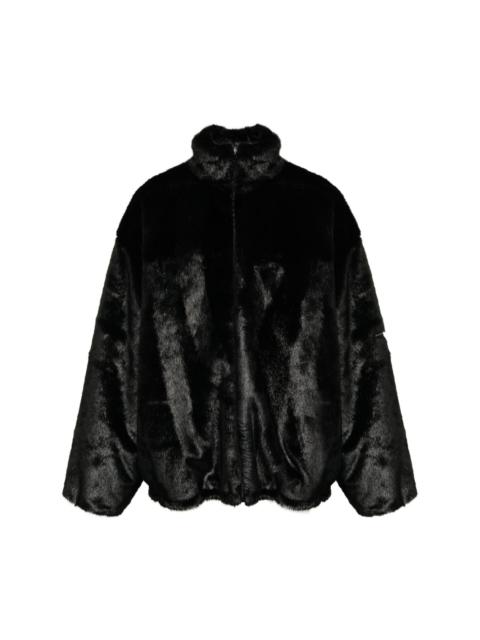 BALENCIAGA logo-appliquÃ© faux-fur jacket
