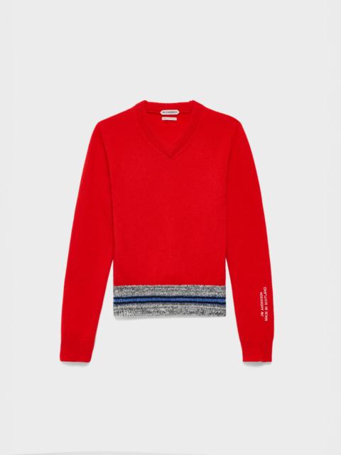 JW Anderson WOMENS CONTRAST TRIM V-NECK JUMPER IN RED
